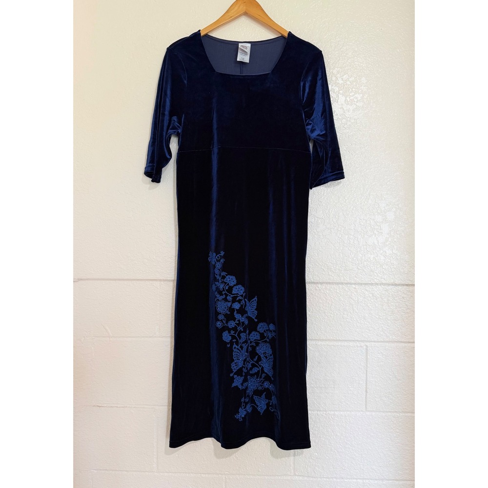 Brooke Lindsay Velvet‎ Dress Women 18 Navy Blue Glittery Butterfly Floral Fairy
